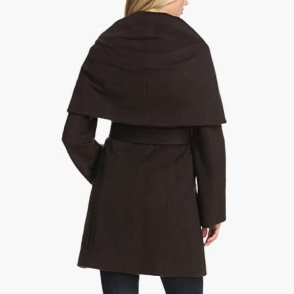 Tahari Marla Belted Wrap Coat black warm cozy chic - Picture 2 of 9